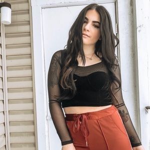 See through velvet crop top